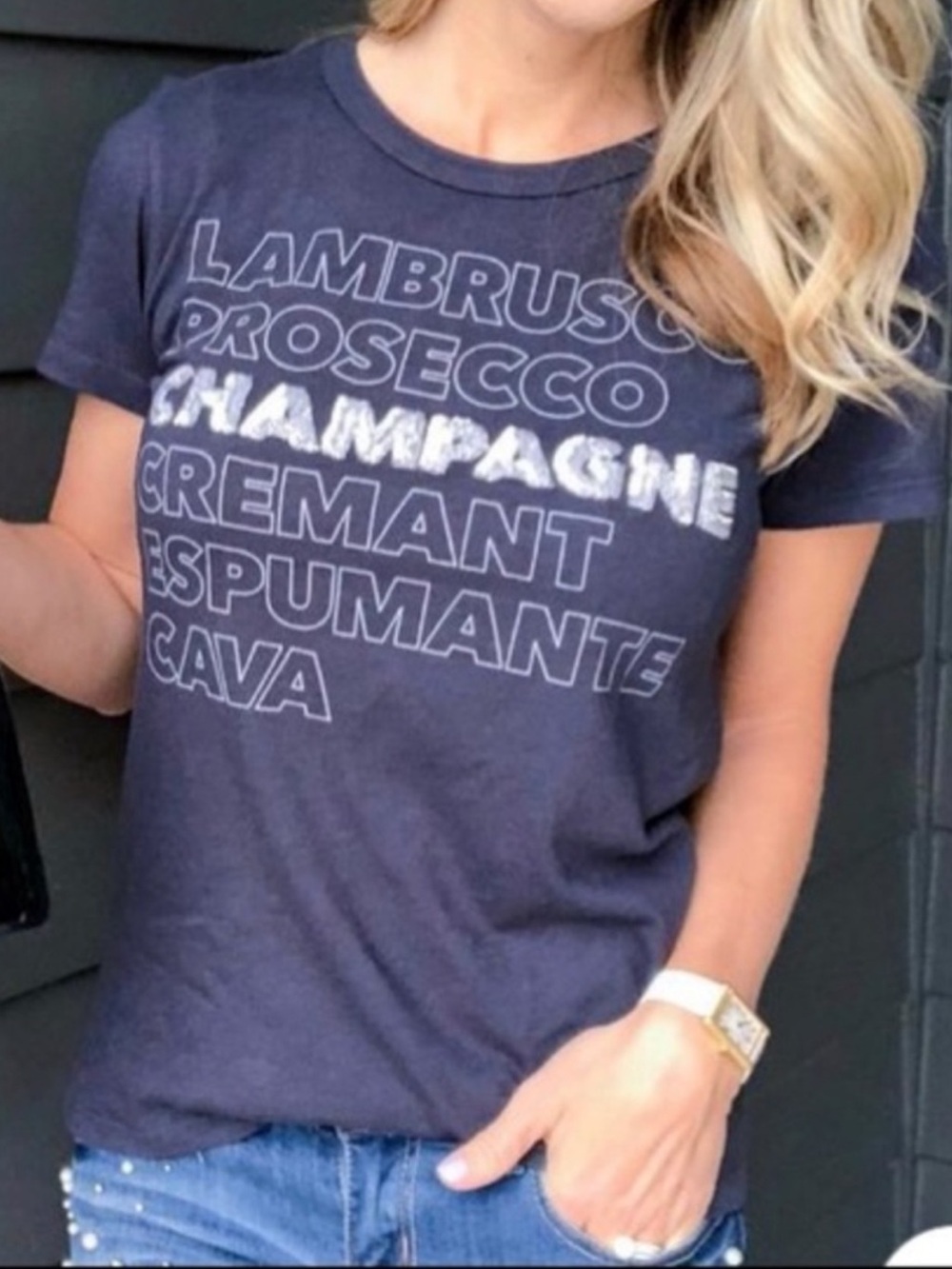 J. Crew Navy Champagne Sequin Graphic Short Sleeve Tee NWT